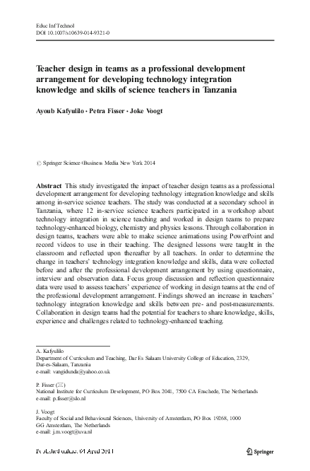 (PDF) Teacher design in teams as a professional development arrangement ...