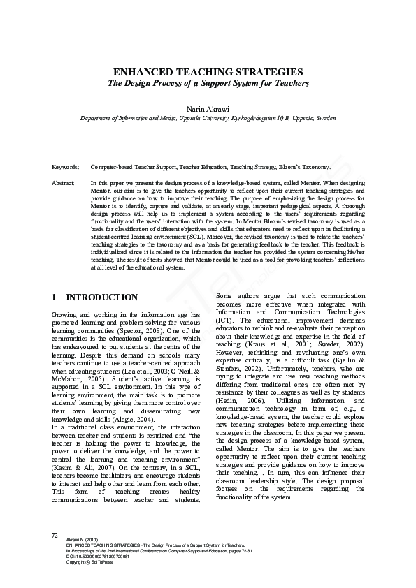 (PDF) ENHANCED TEACHING STRATEGIES - The Design Process of a Support ...