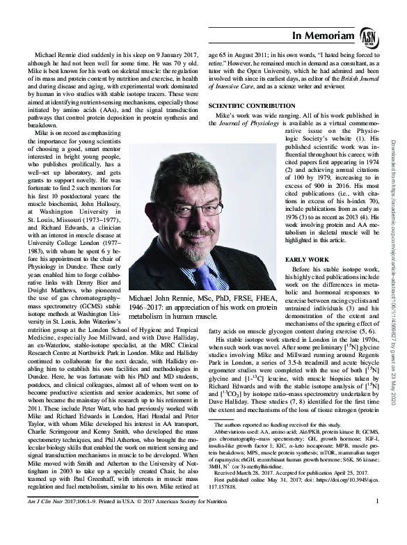 (PDF) Michael John Rennie, MSc, PhD, FRSE, FHEA, 1946–2017: an ...