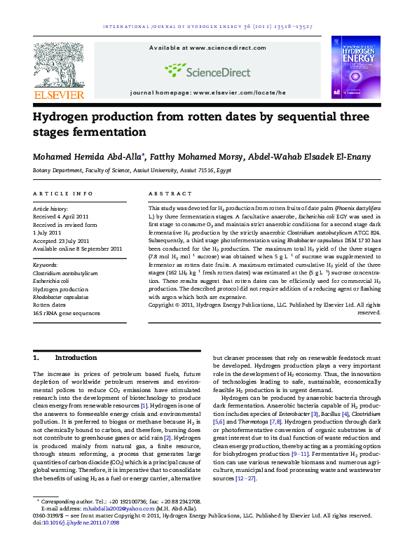 (PDF) Hydrogen production from rotten dates by sequential three stages ...