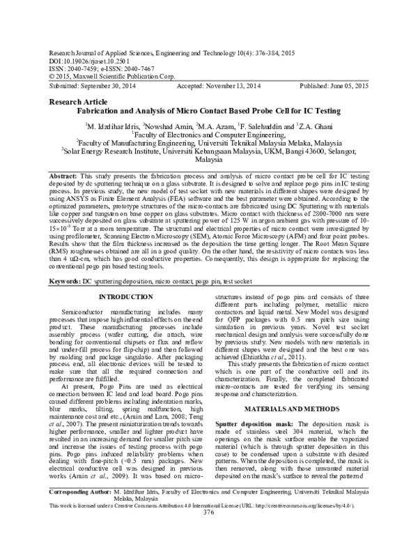 (PDF) Fabrication and Analysis of Micro Contact Based Probe Cell for IC ...