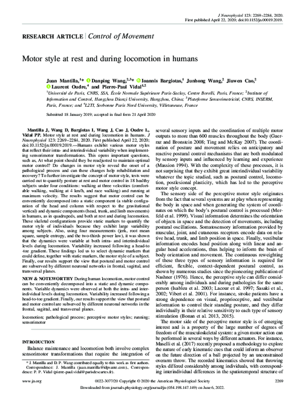 (PDF) Motor style at rest and during locomotion in humans