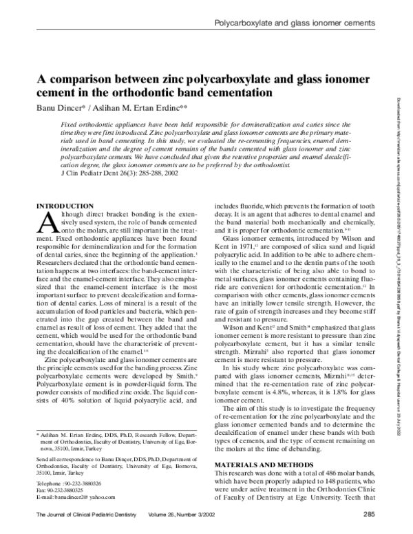 (PDF) A comparison between zinc polycarboxylate and glass ionomer