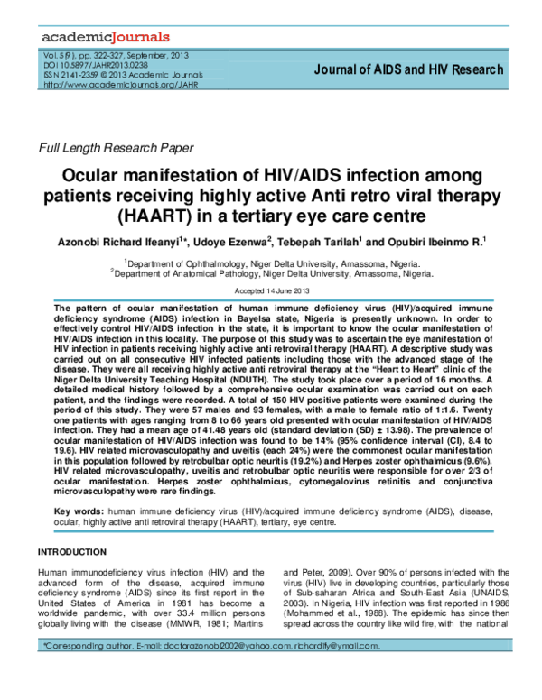 (PDF) Ocular manifestation of HIV/AIDS infection among patients ...