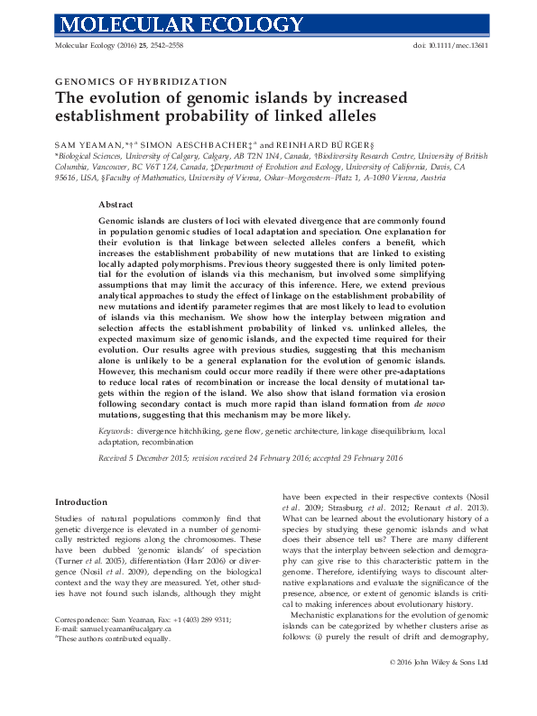 (PDF) The evolution of genomic islands by increased establishment ...