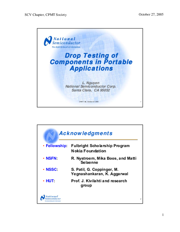 (PDF) Drop Testing of Components in Portable Applications