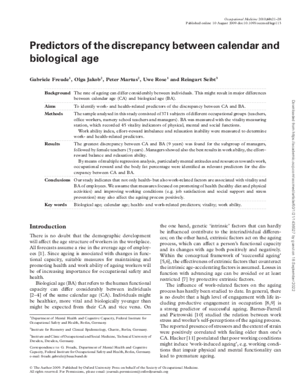 (PDF) Predictors of the discrepancy between calendar and biological age