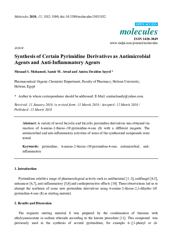 (PDF) Synthesis of Certain Pyrimidine Derivatives as Antimicrobial ...