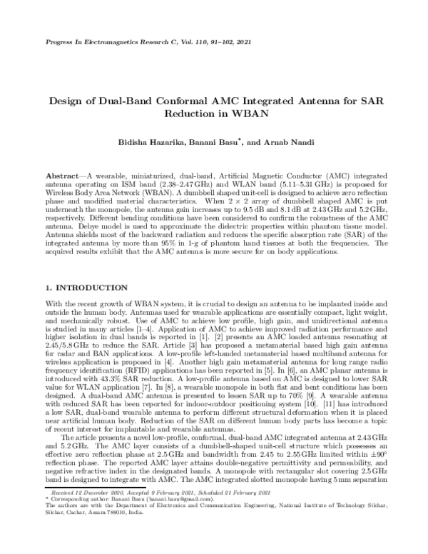 (PDF) Design of Dual-Band Conformal Amc Integrated Antenna for Sar ...