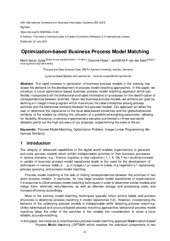 (PDF) Optimization-based Business Process Model Matching