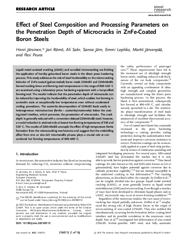 (PDF) Effect of Steel Composition and Processing Parameters on the ...