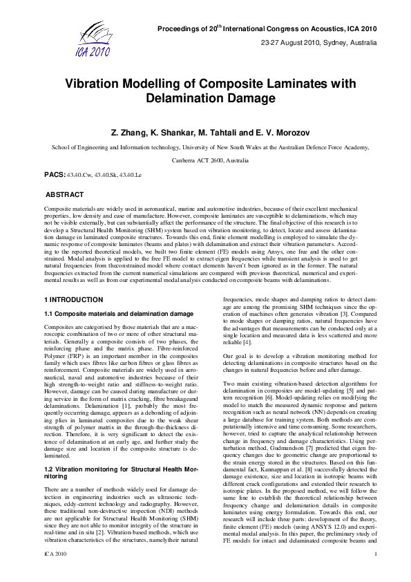 (PDF) Vibration Modelling of Composite Laminates with Delamination Damage