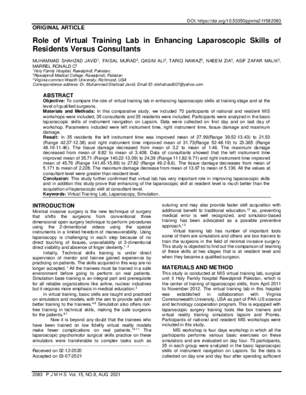 (PDF) Role of Virtual Training Lab in Enhancing Laparoscopic Skills of ...