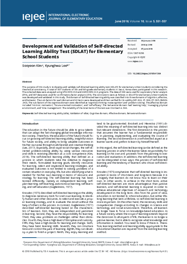 (PDF) Development and Validation of Self-directed Learning Ability Test ...