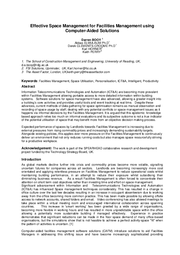 (PDF) Effective space management for facilities management using ...