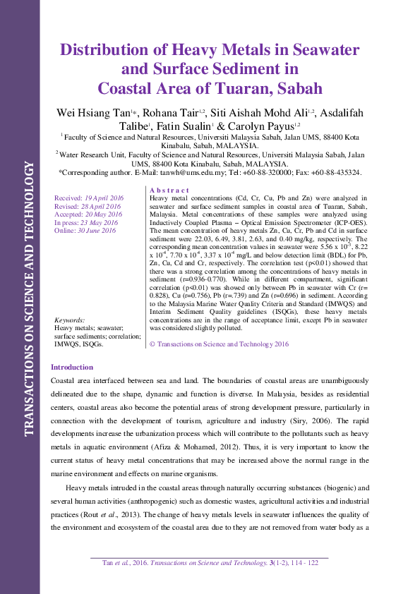 (PDF) Distribution of Heavy Metals in Seawater and Surface Sediment in ...