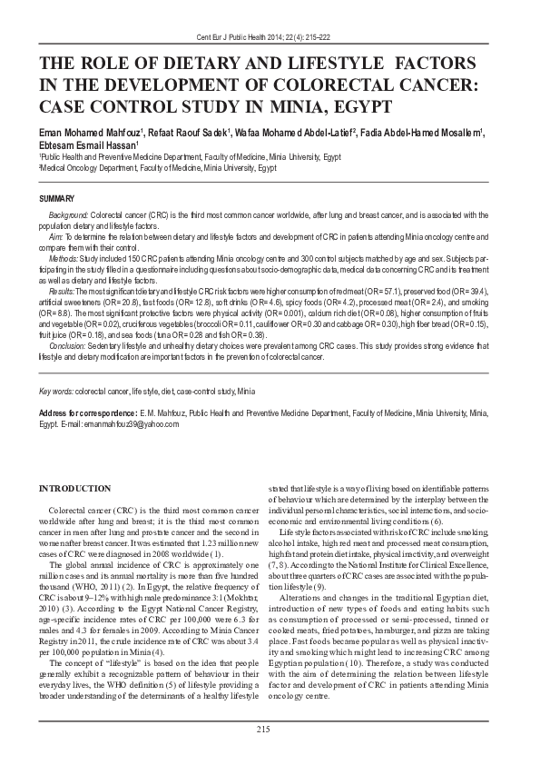 (PDF) The Role of Dietary and Lifestyle Factors in the Development of ...