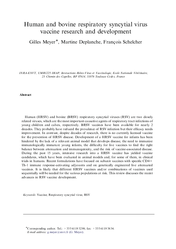 (PDF) Human and bovine respiratory syncytial virus vaccine research and ...