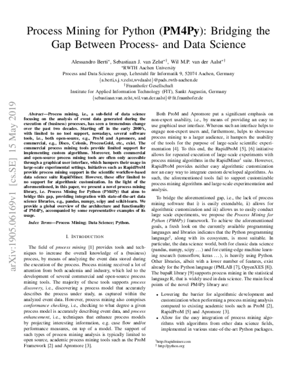 (PDF) Process Mining for Python (PM4Py): Bridging the Gap Between ...