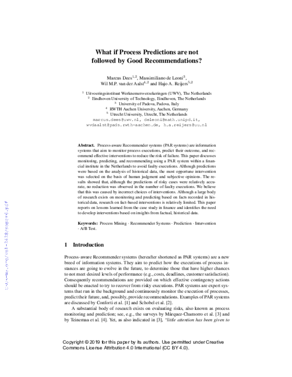 (PDF) What if Process Predictions are not followed by Good Recommendations