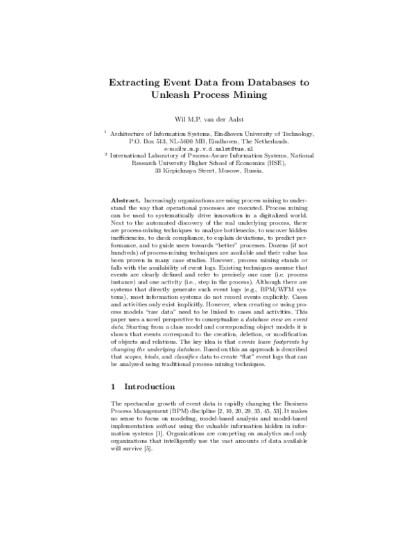 (PDF) Extracting Event Data from Databases to Unleash Process Mining