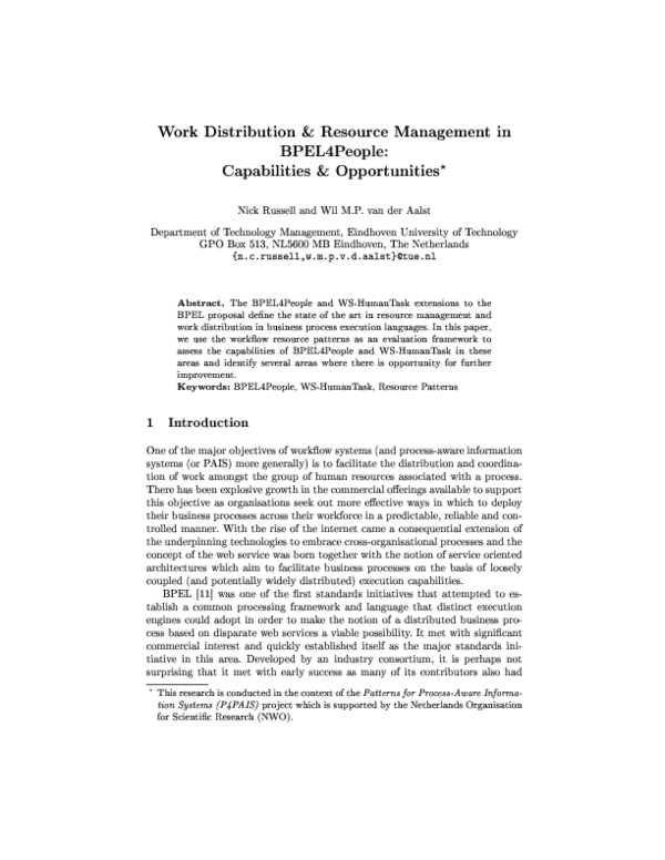 (PDF) Work Distribution & Resource Management in BPEL4People ...