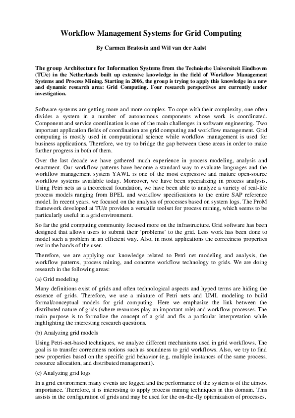 (PDF) Workflow Management Systems for Grid Computing
