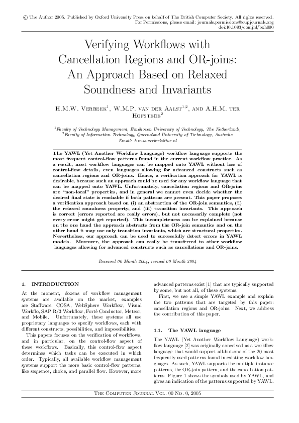 (PDF) Verifying Workflows with Cancellation Regions and OR-joins: An ...