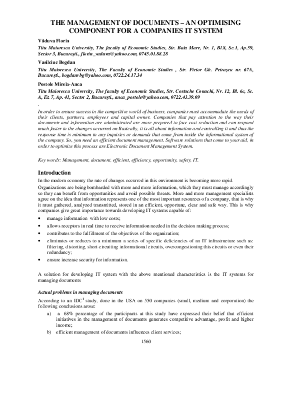 (PDF) The Management of Documents an Optimising Component for a ...