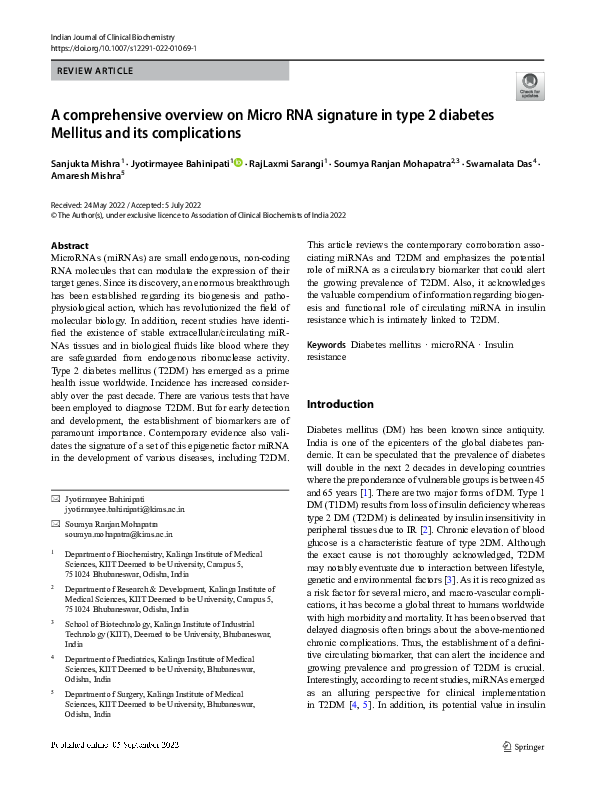 (PDF) A comprehensive overview on Micro RNA signature in type 2 ...
