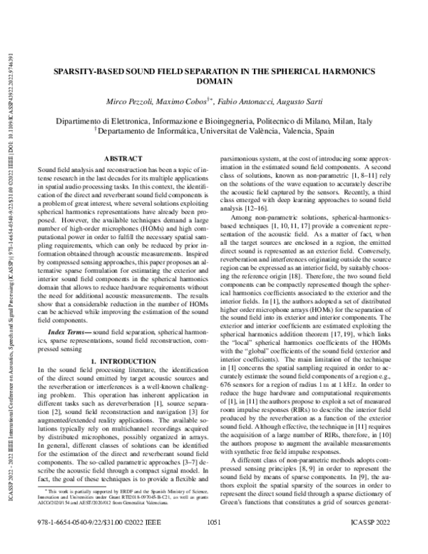 (PDF) Sparsity-Based Sound Field Separation in the Spherical Harmonics ...
