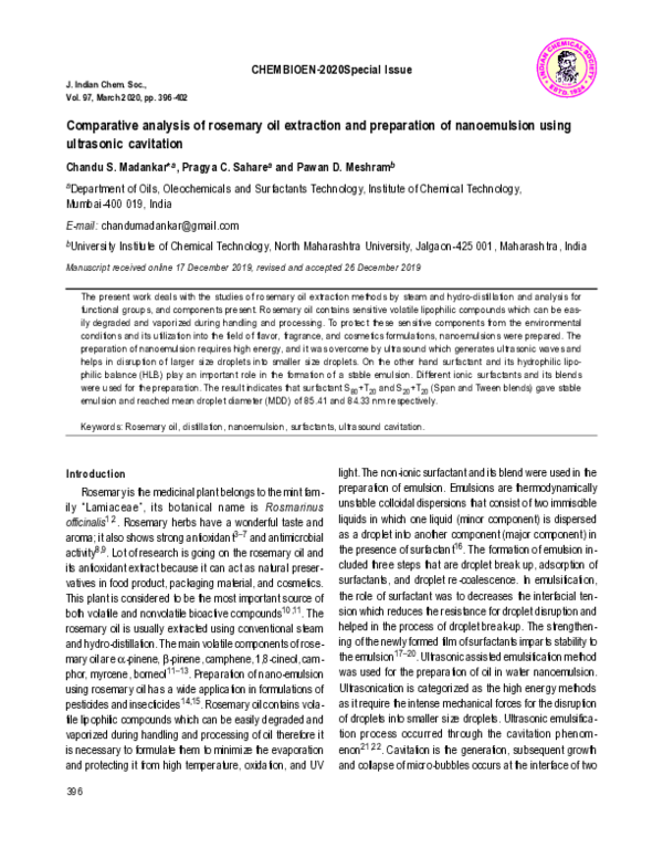 (PDF) Comparative analysis of rosemary oil extraction and preparation ...