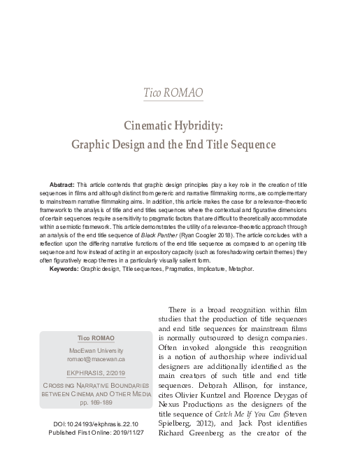 (PDF) Cinematic Hybridity: Graphic Design and the End Title Sequence