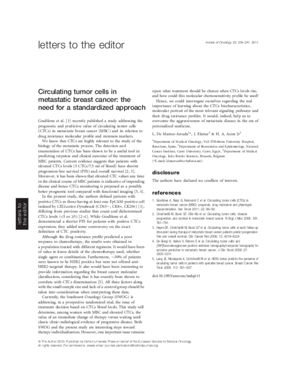 (PDF) Circulating tumor cells in metastatic breast cancer: the need for ...