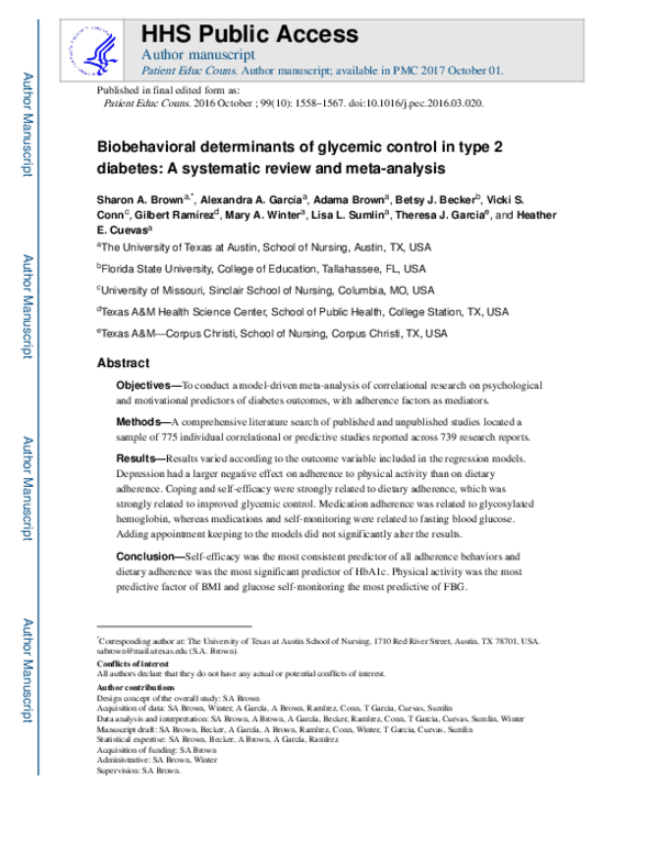(PDF) Biobehavioral determinants of glycemic control in type 2 diabetes ...