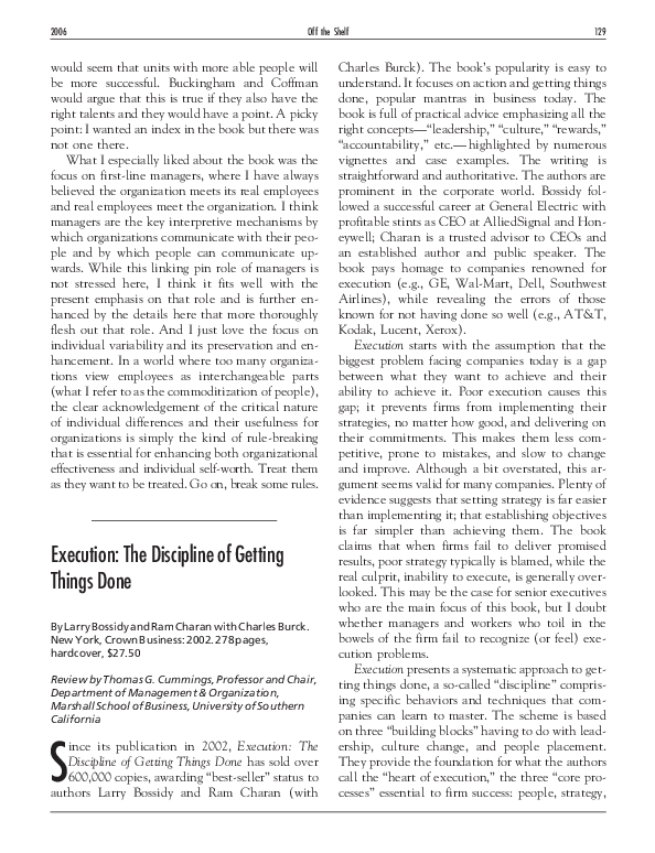 (PDF) Execution: The Discipline of Getting Things Done