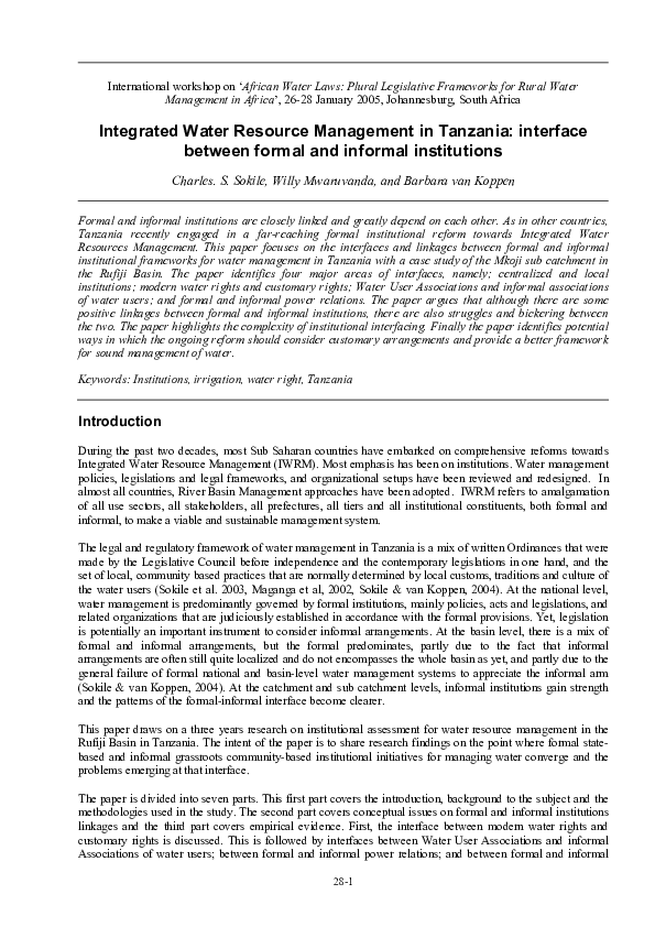 (PDF) Integrated Water Resource Management in Tanzania: interface