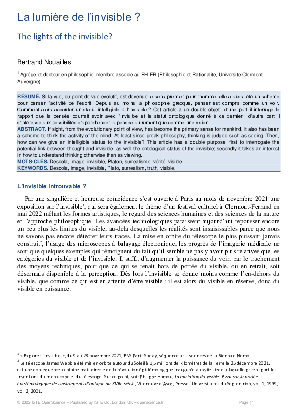 (PDF) La lumière de l’invisible