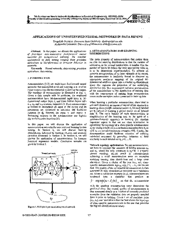 (PDF) Applications of unsupervised neural networks in data mining