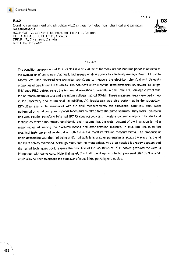 (PDF) Condition assessment of distribution PILC cables from electrical ...