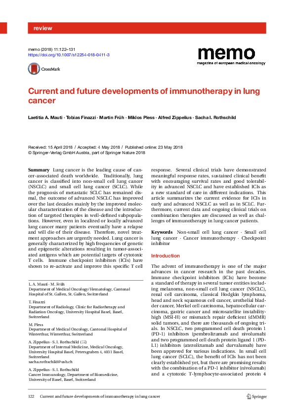 (PDF) Current and future developments of immunotherapy in lung cancer