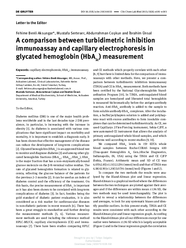 (PDF) A comparison between turbidimetric inhibition immunoassay and capillary electrophoresis in