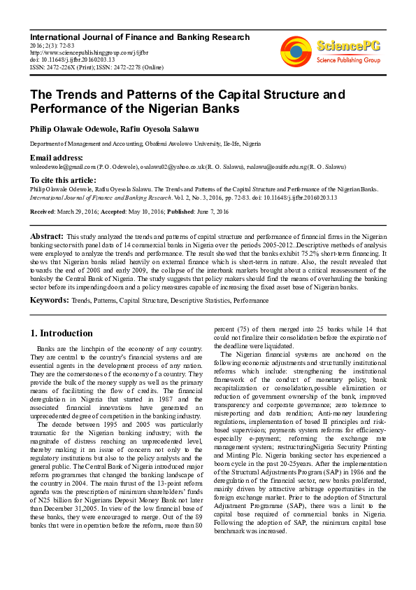 (PDF) The Trends and Patterns of the Capital Structure and Performance ...