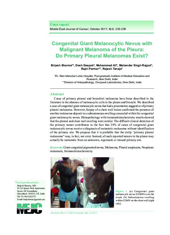 (PDF) Congenital Giant Melanocytic Nevus with Malignant Melanoma of the ...