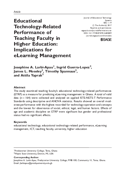 (PDF) Educational Technology-Related Performance of Teaching Faculty in ...