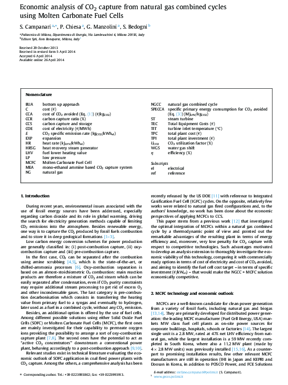 (PDF) Economic analysis of CO2 capture from natural gas combined cycles ...