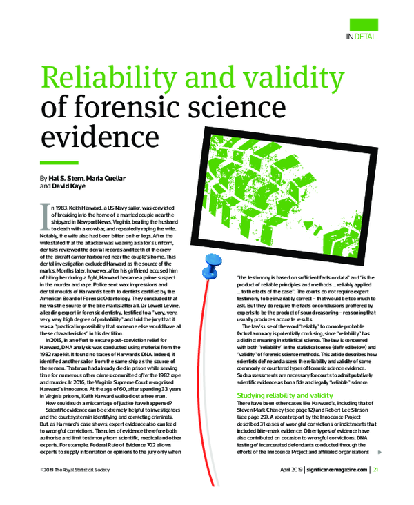 (PDF) Reliability and validity of forensic science evidence