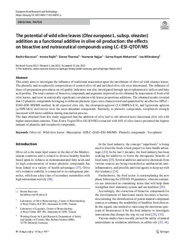(PDF) The potential of wild olive leaves (Olea europaea L. subsp ...