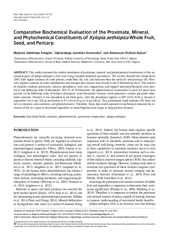 (PDF) Comparative Biochemical Evaluation of the Proximate, Mineral, and ...