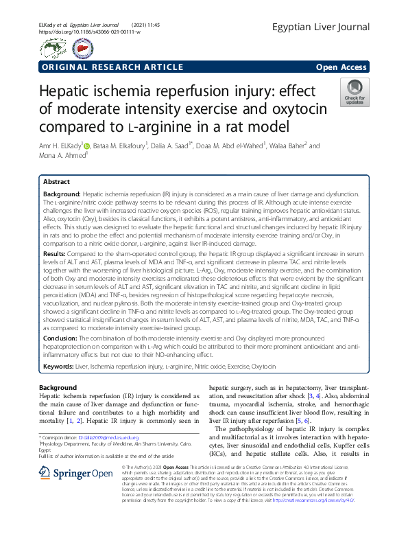 (PDF) Hepatic ischemia reperfusion injury: effect of moderate intensity ...